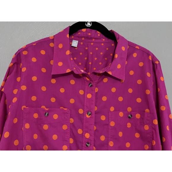 JC Penney Womens Pink & Orange Polka Dot Top w/ Floral Embroidery Button Down 1X - Picture 5 of 10